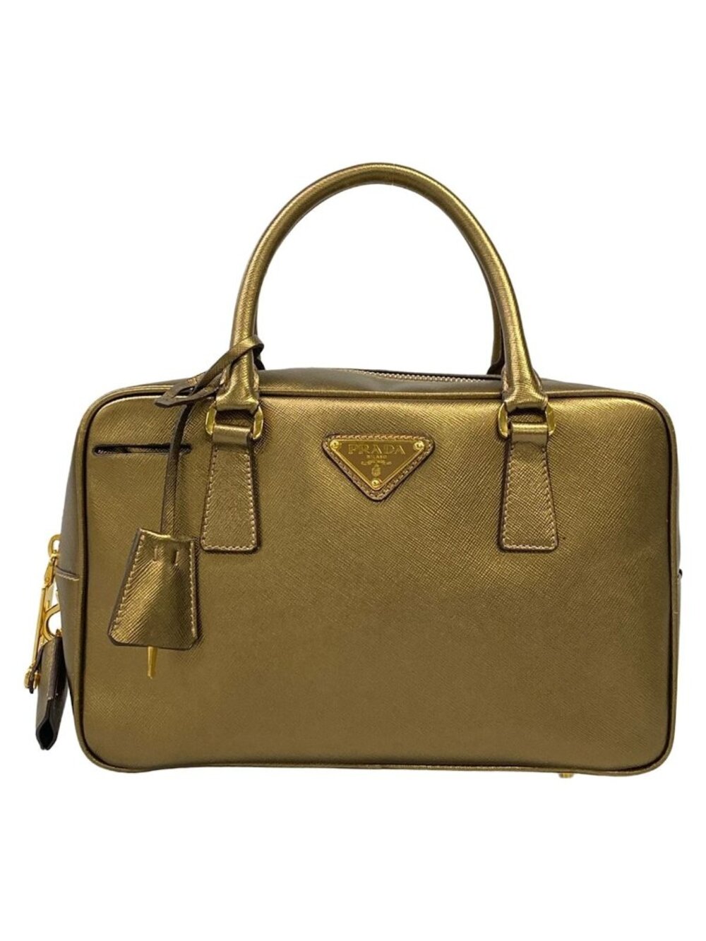 Prada Handle Gold Leather Handbag